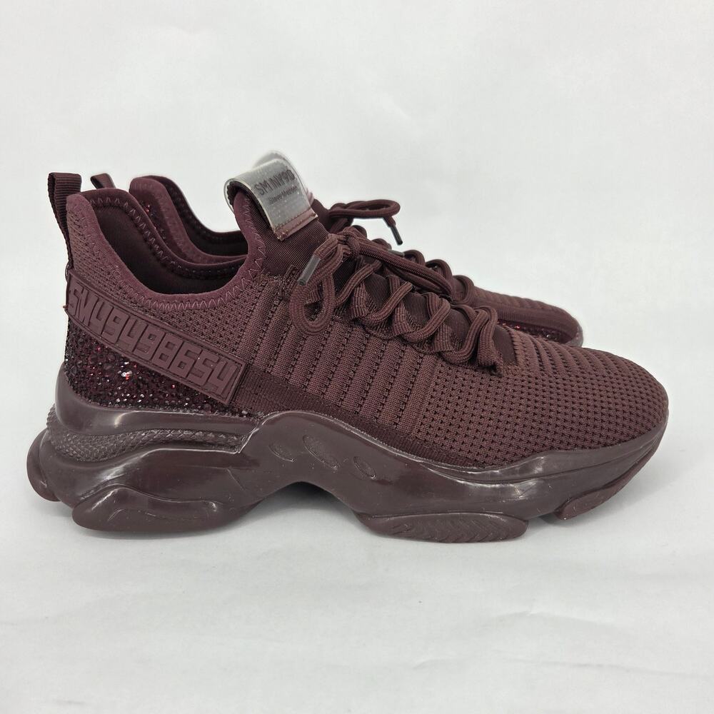 Steve Madden Maxima Sneakers Burgundy Rhinestone Gum Bottom Women's Size 9.5 - Picture 5 of 11